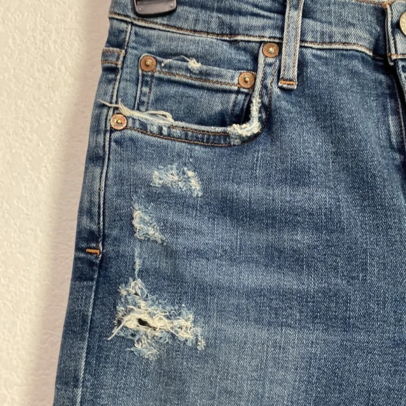AGOLDE Sophie High Rise Skinny Crop Medium Wash Distressed Ripped Knees Size 26 - Picture 5 of 11